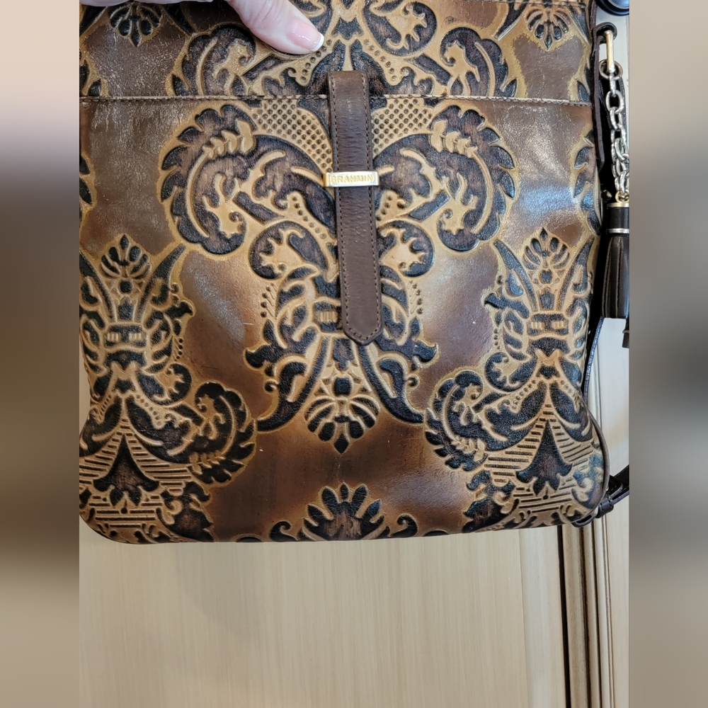 Brahmin crossbody Embossed shades of rich browns and copper